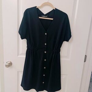 Lush Black V Neck Dress With Buttons